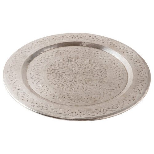 Tazim Silver Metal Serving Tray Entertaining Ec S Home Tazim Silver Metal Round Etched Serving Tray