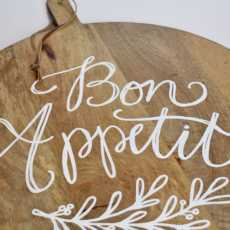 "Bon Appetit" Calligraphy Quote Round Cutting Board  EC's 